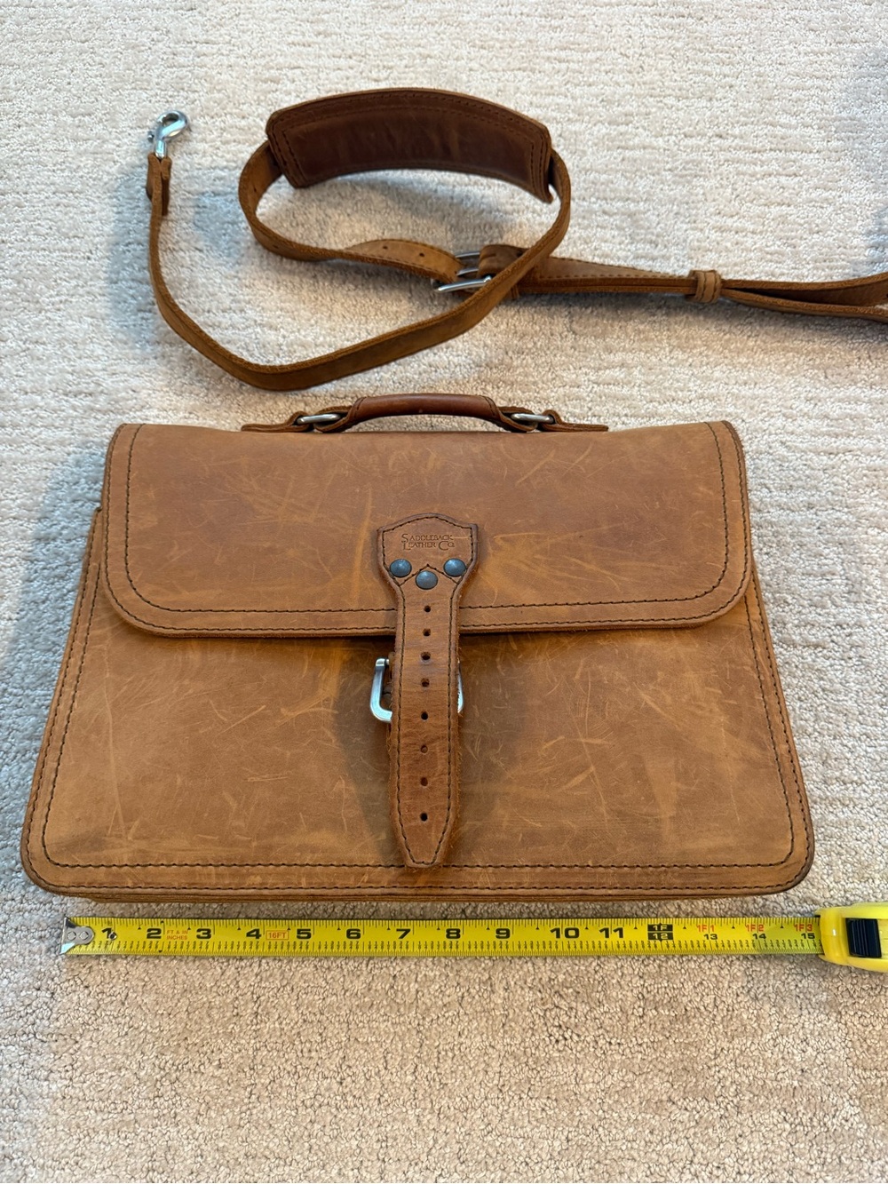 Leather Messenger Briefcase - Tan